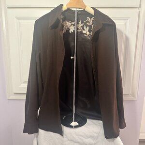 Courtney's Brown Women's Jacket with Floral Detail Size 8 - Stretch Material